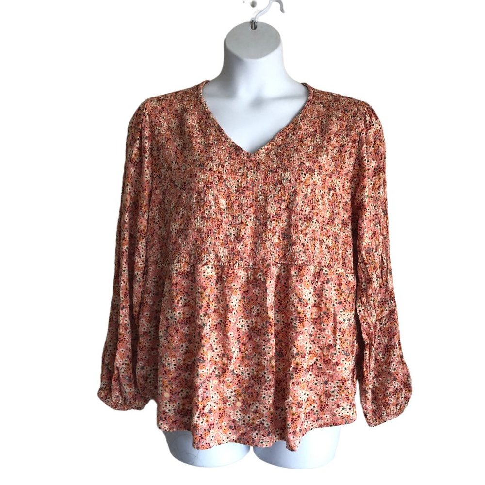 Sonoma Womens Boho Peasant Blouse Plus 2X Floral Ditsy Elastic Panel Long Sleeve